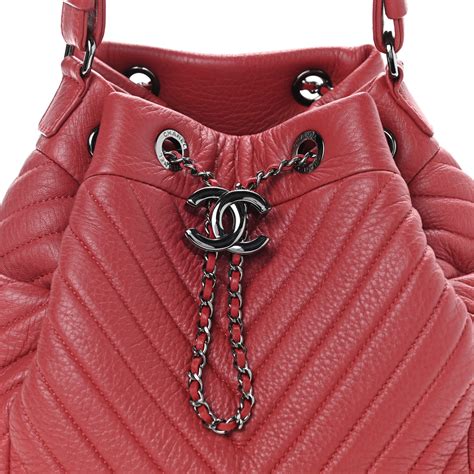 Chanel Chevron Small CC Bucket Deerskin Drawstring Bag